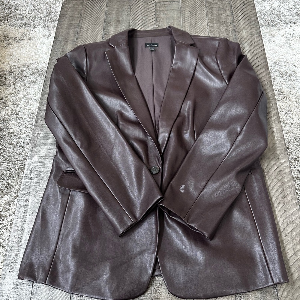 Ann Taylor Faux Leather Blazer Jacket - Dark Brown